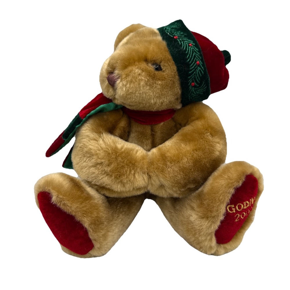 Godiva Plush Christmas‎ Bear 2000 Red/Green Hat & Scarf Small 8in Soft